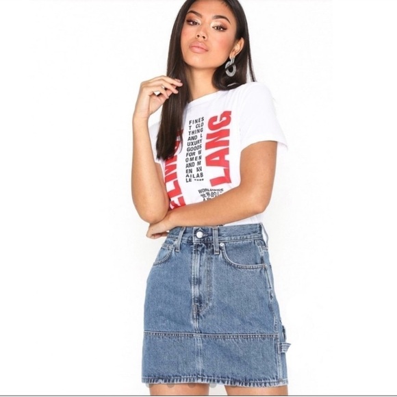 Helmet Lang Women’s Femme Utility Denim Skirt Size 25 Carpenter Mini Jean Skirt - Picture 1 of 6